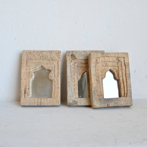 Indian carved mini temple  mirror 001