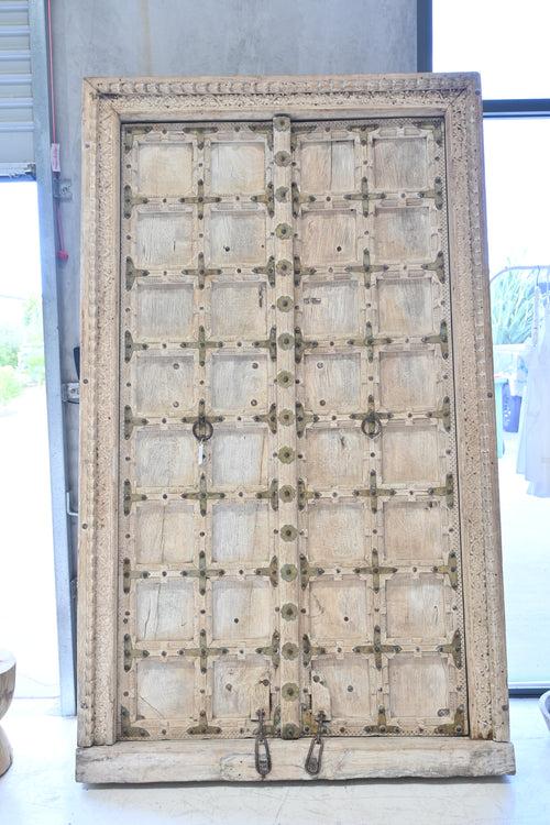 Vintage Indian carved door with iron detail (with frame) 296741