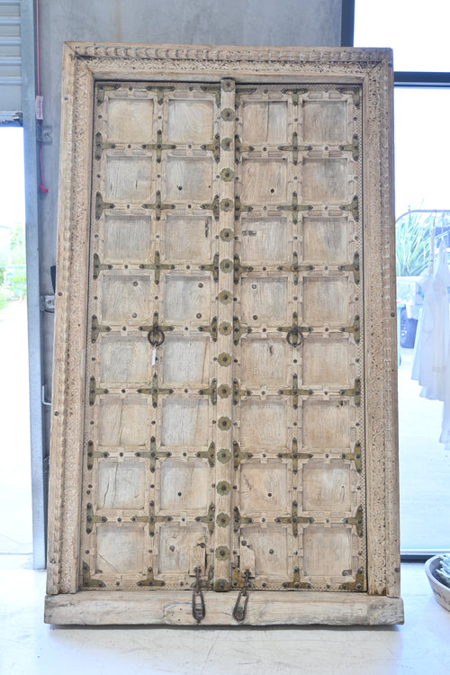 Vintage Indian carved door with iron detail (with frame) 296741