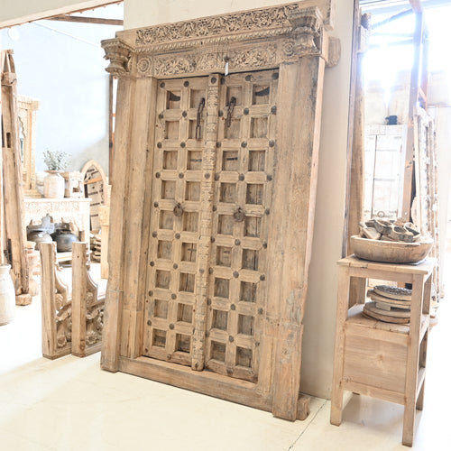 Vintage Indian carved door with iron detail (with frame) 260618