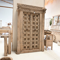 Vintage Indian carved door with iron detail (with frame) 260618