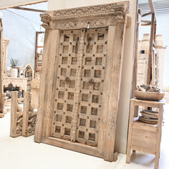 Vintage Indian carved door with iron detail (with frame) 260618